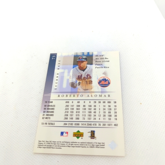 UPPER DECK BASEBALL CARD 2003 HONOR ROLL METS ROBERTO ALOMAR # 73 - Picture 4 of 5